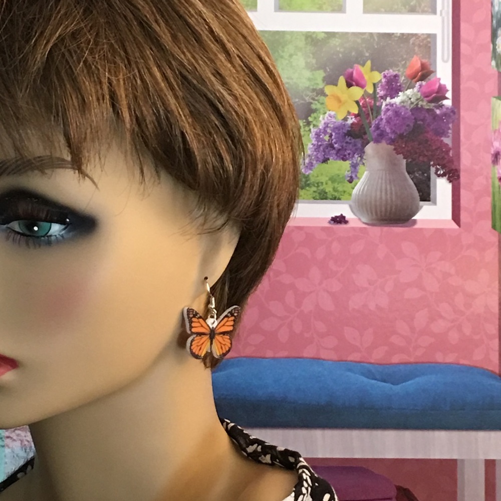 Monarch Butterfly Acrylic Earrings - Picture 2 of 8